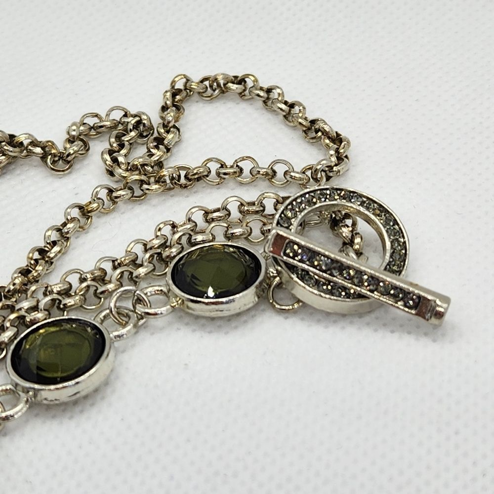 🔺️Silver Tone Chain & Green Beaded Drop Necklace - Picture 11 of 16